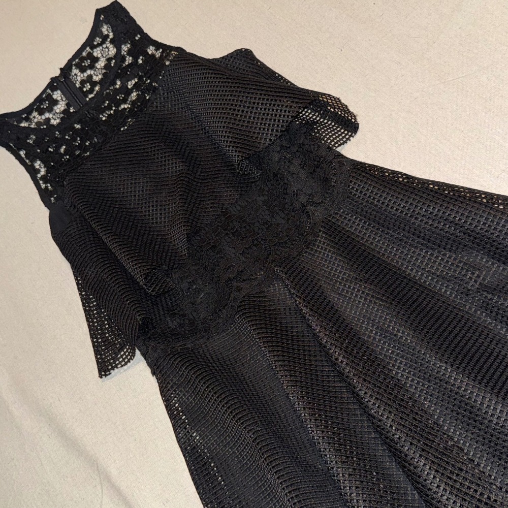 Betsey Johnson Black Mesh Lace Tiered Fit & Flare Dress 2 4K085